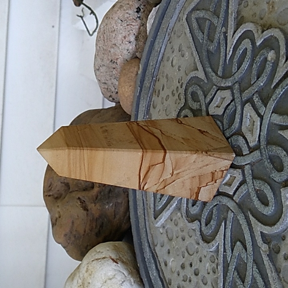 PICTURE JASPER CRYSTAL STONE OBELISK, VINTAGE